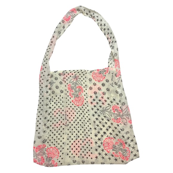 Free People Handbags - Free People Mixed Print Gauze Tote Bag Stars Polka Dot Pink Floral Cream Shopper